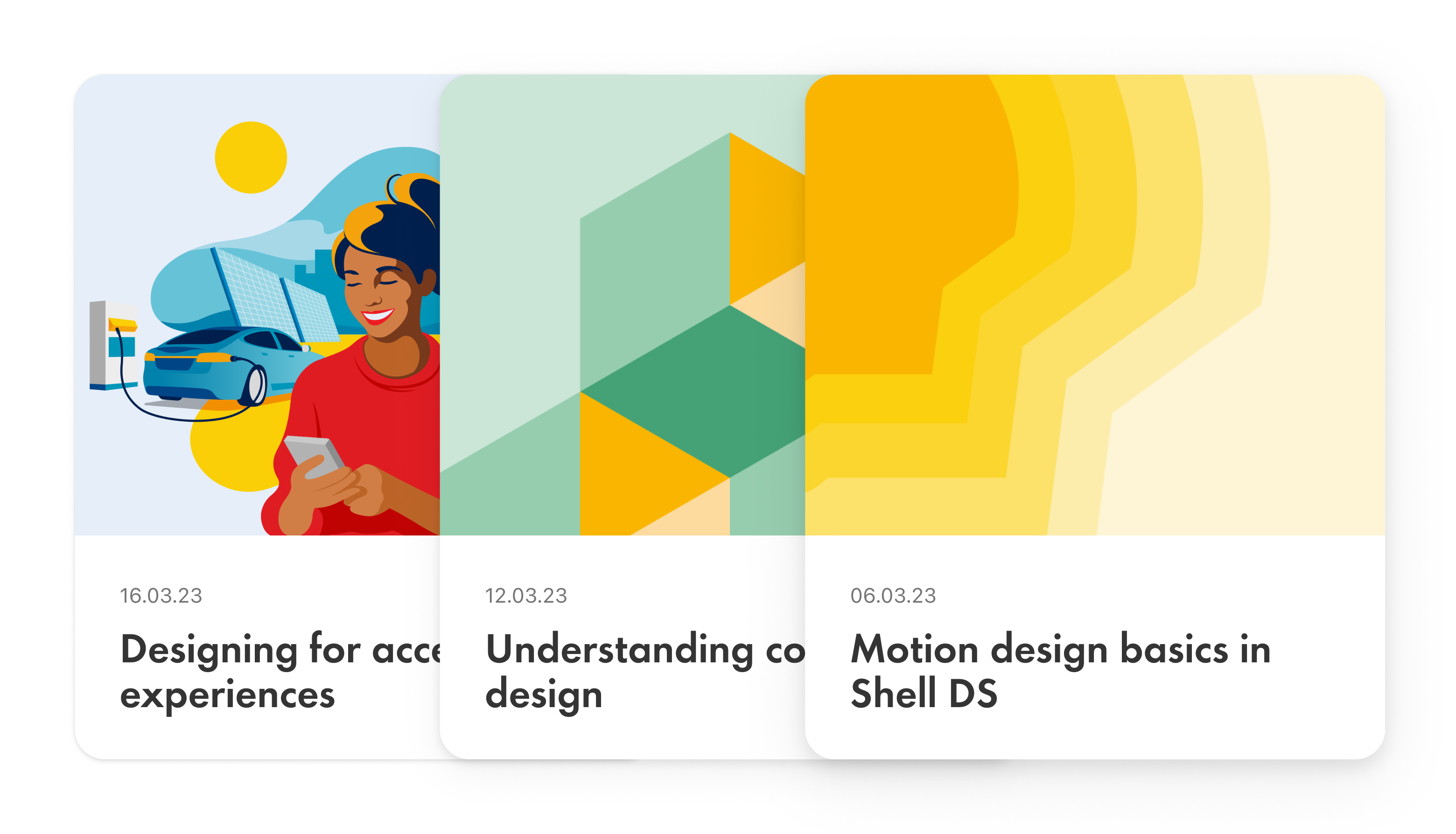 An design showing 3 overlapping content cards.